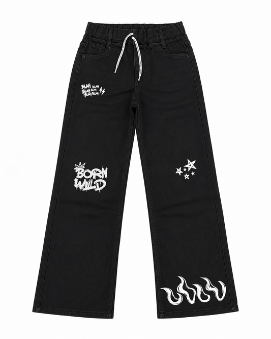 Kids Born Wild Graphic Wide Leg Jeans