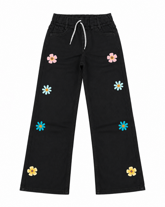 Kids Daisy Graphic Wide Leg Jeans