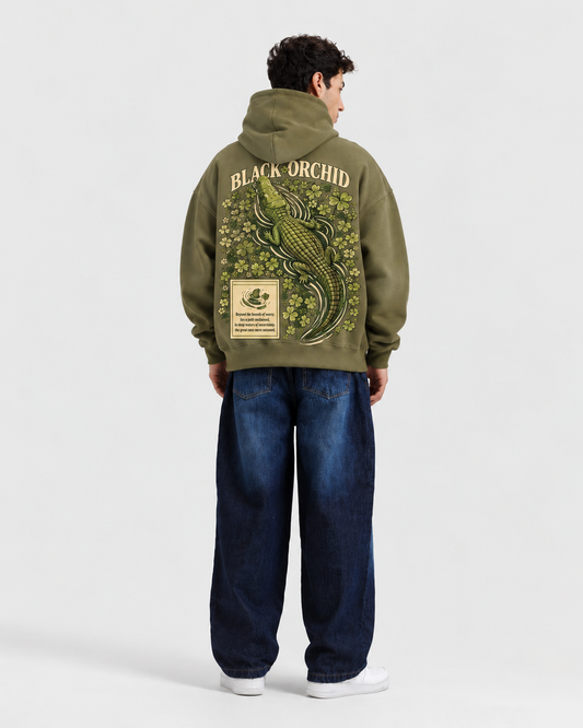 BLACK ORCHID – Olive Green Oversized Hoodie
