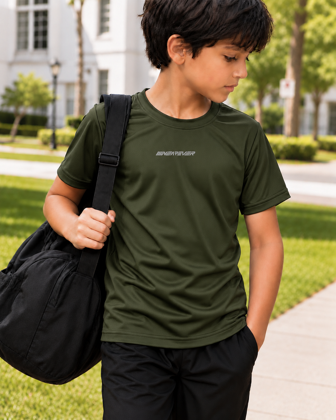 Kids Active Tee – Olive Green