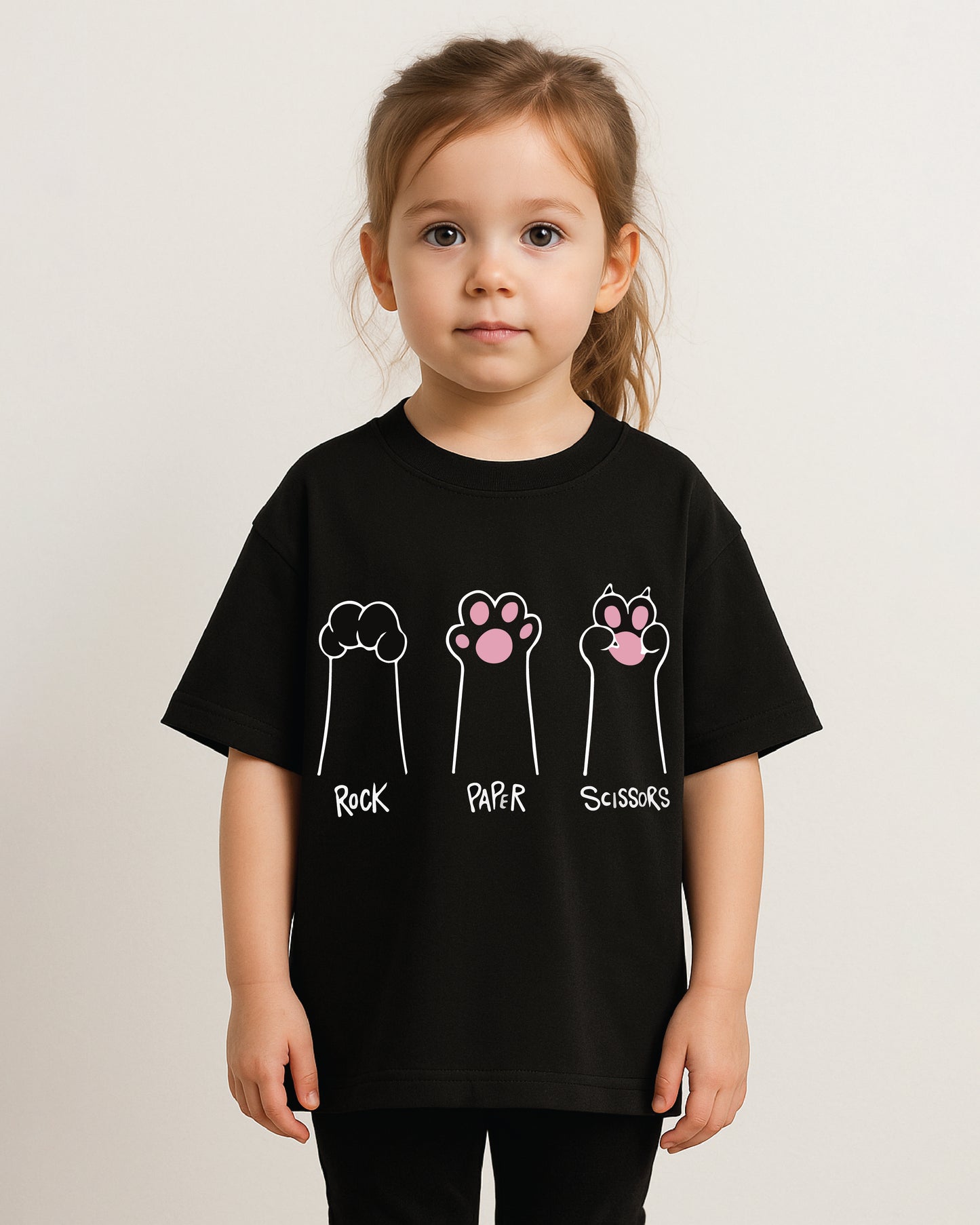 Rock Paper Cat Paw Graphic Girls T-Shirt