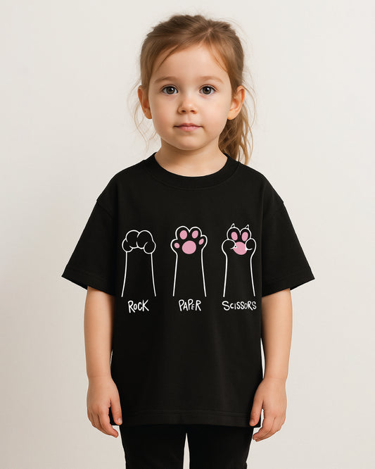 Rock Paper Cat Paw Graphic Girls T-Shirt