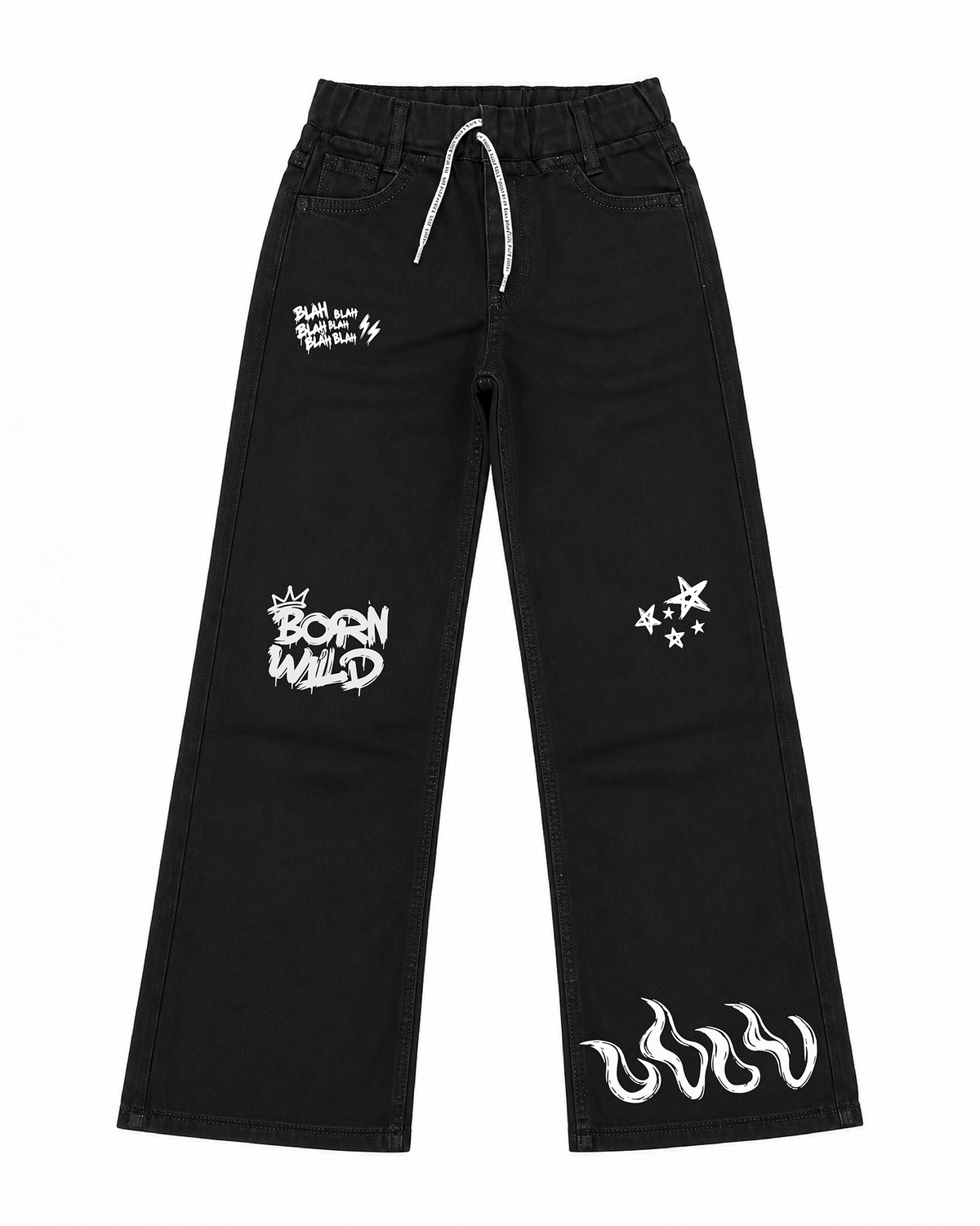 Kids Born Wild Graphic Wide Leg Jeans