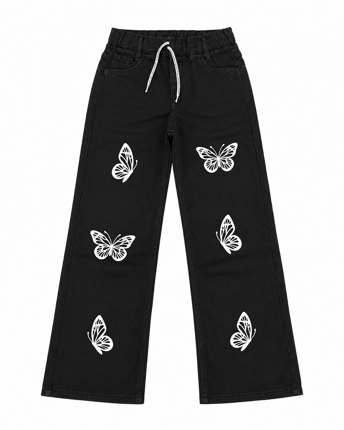 Kids Butterfly Graphic Wide Leg Jeans