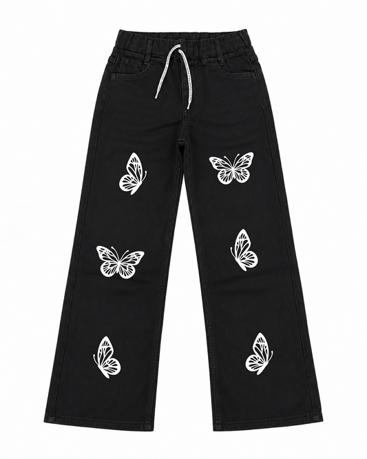 Kids Butterfly Graphic Wide Leg Jeans