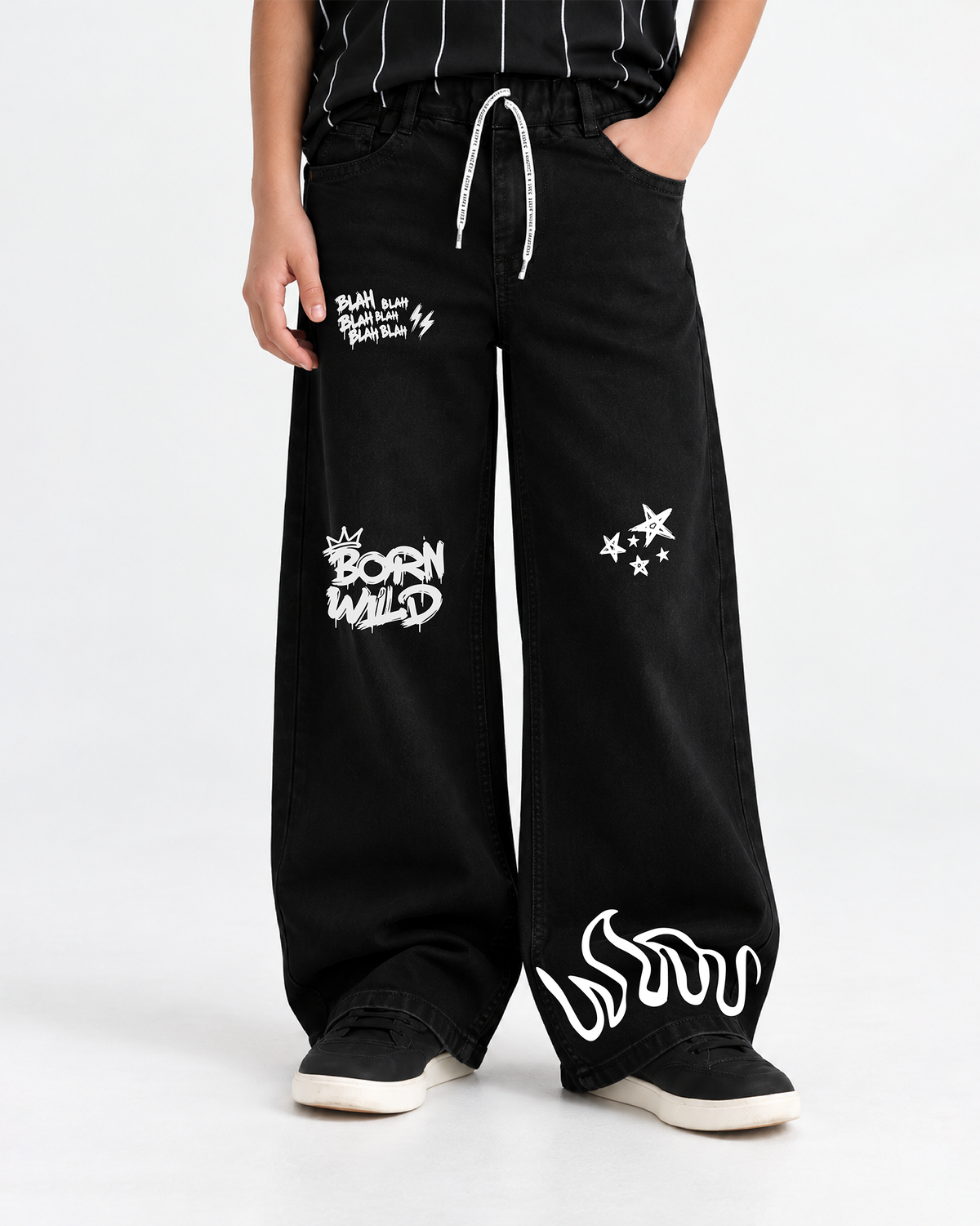 Kids Born Wild Graphic Wide Leg Jeans