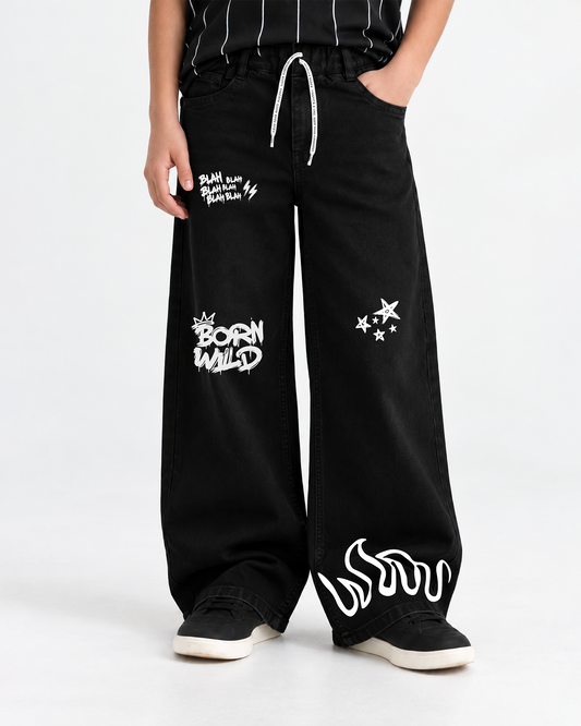 Kids Born Wild Graphic Wide Leg Jeans