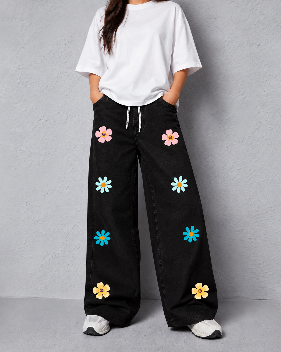 Kids Daisy Graphic Wide Leg Jeans