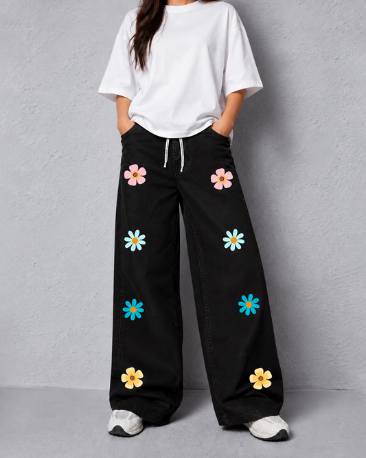 Kids Daisy Graphic Wide Leg Jeans