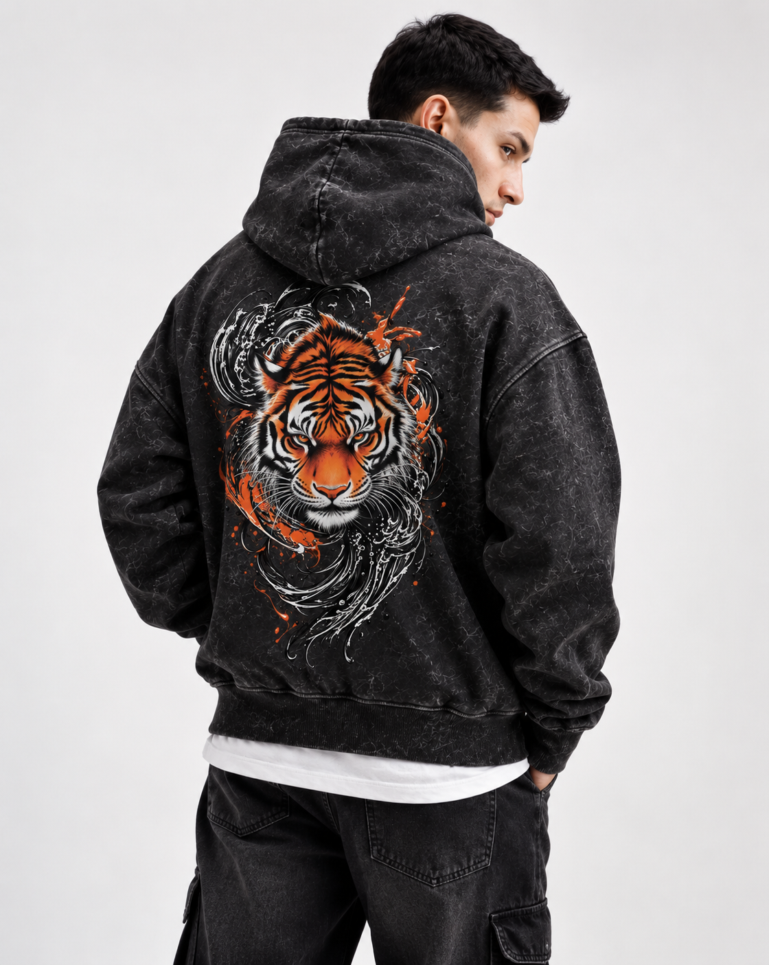 Untamed Tiger – Acid Wash Oversized Hoodie