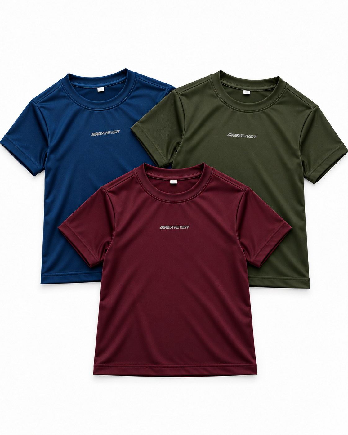Pack of 3 – Kids Activewear Performance T-Shirts (Navy, Olive & Maroon)