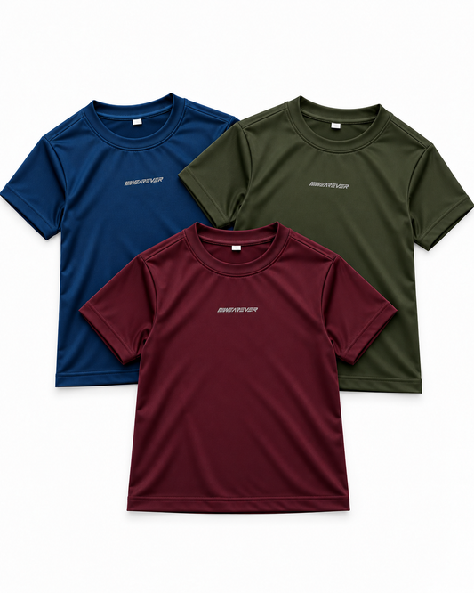 Pack of 3 – Kids Activewear Performance T-Shirts (Navy, Olive & Maroon)