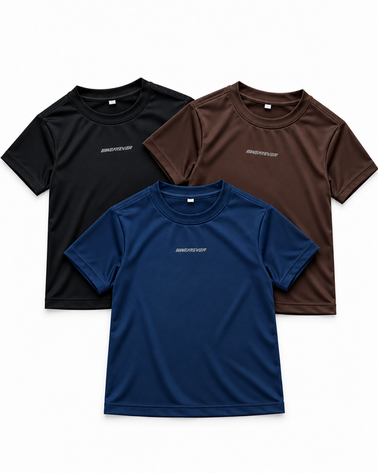 Pack of 3 – Kids Activewear Performance T-Shirts (Black, Brown & Navy)