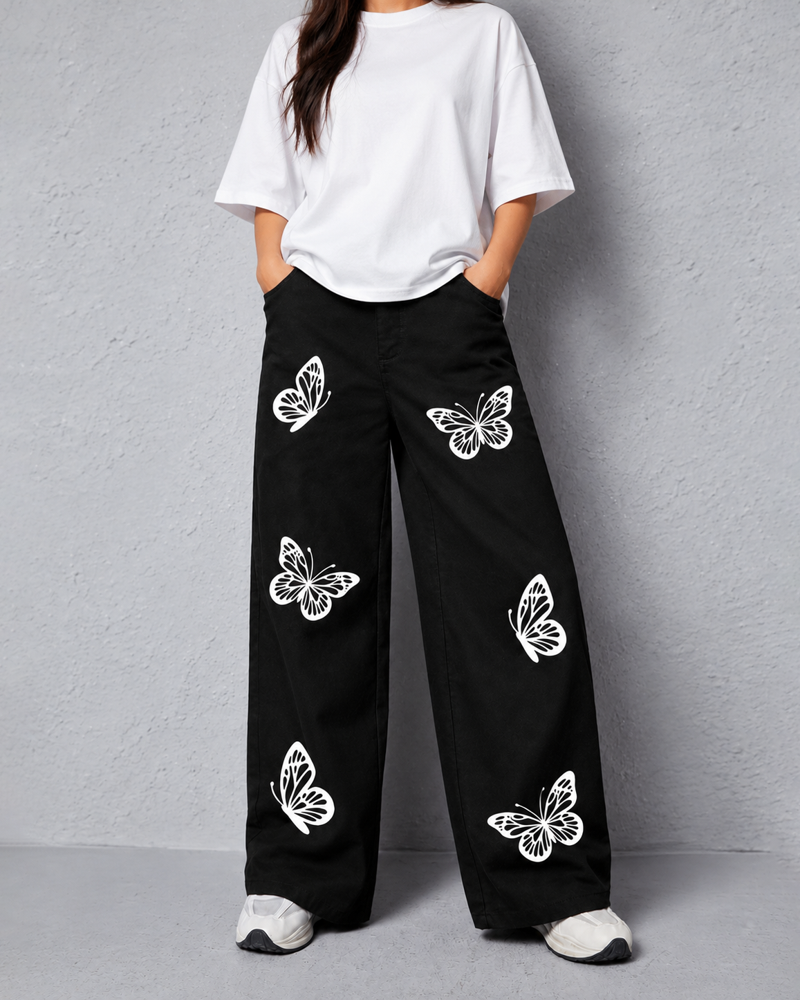 Kids Butterfly Graphic Wide Leg Jeans