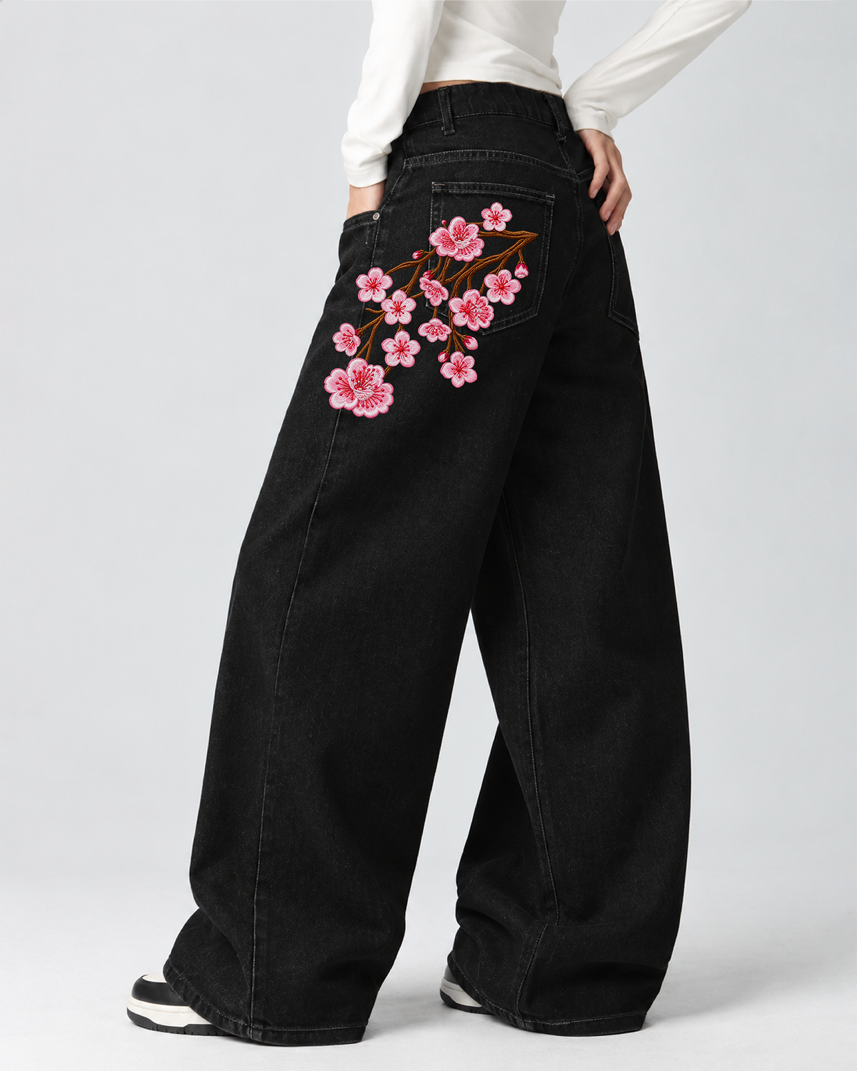 Kids Y2K Vintage Floral Wide Leg Jeans