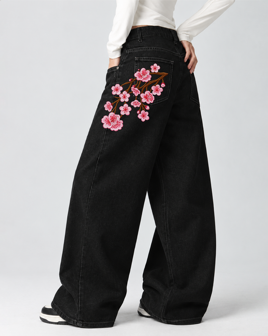 Kids Y2K Vintage Floral Wide Leg Jeans