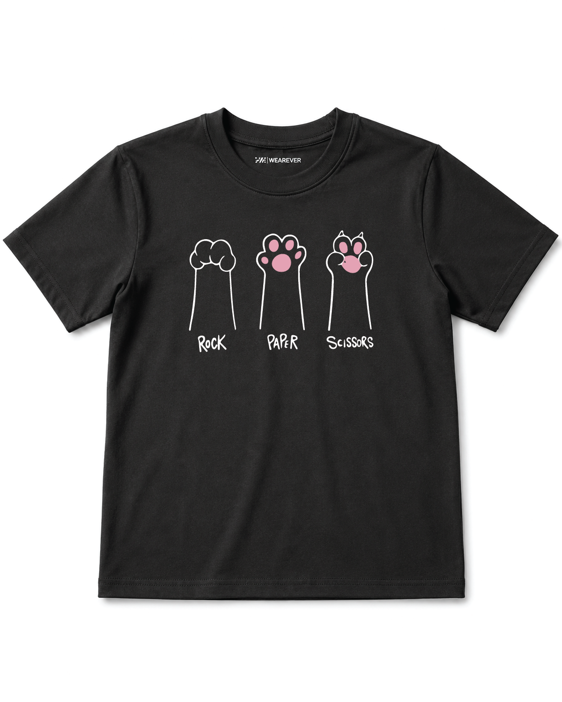 Rock Paper Cat Paw Graphic Girls T-Shirt