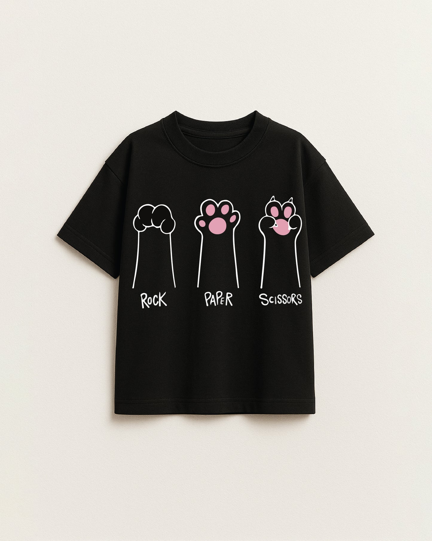 Rock Paper Cat Paw Graphic Girls T-Shirt