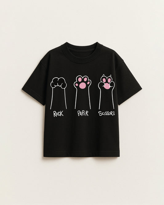 Rock Paper Cat Paw Graphic Girls T-Shirt